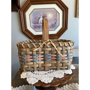 Vintage Handwoven wicker gathering basket